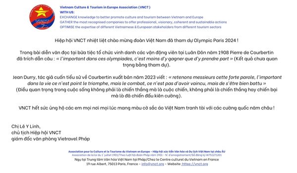 Le message de VNCT à l'équipe vietnamienne